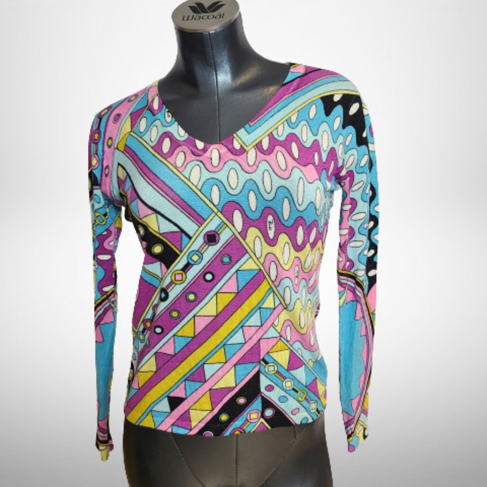 Beautiful Emilio Pucci Printed U-Neck Sweater / Pullover - Size:38